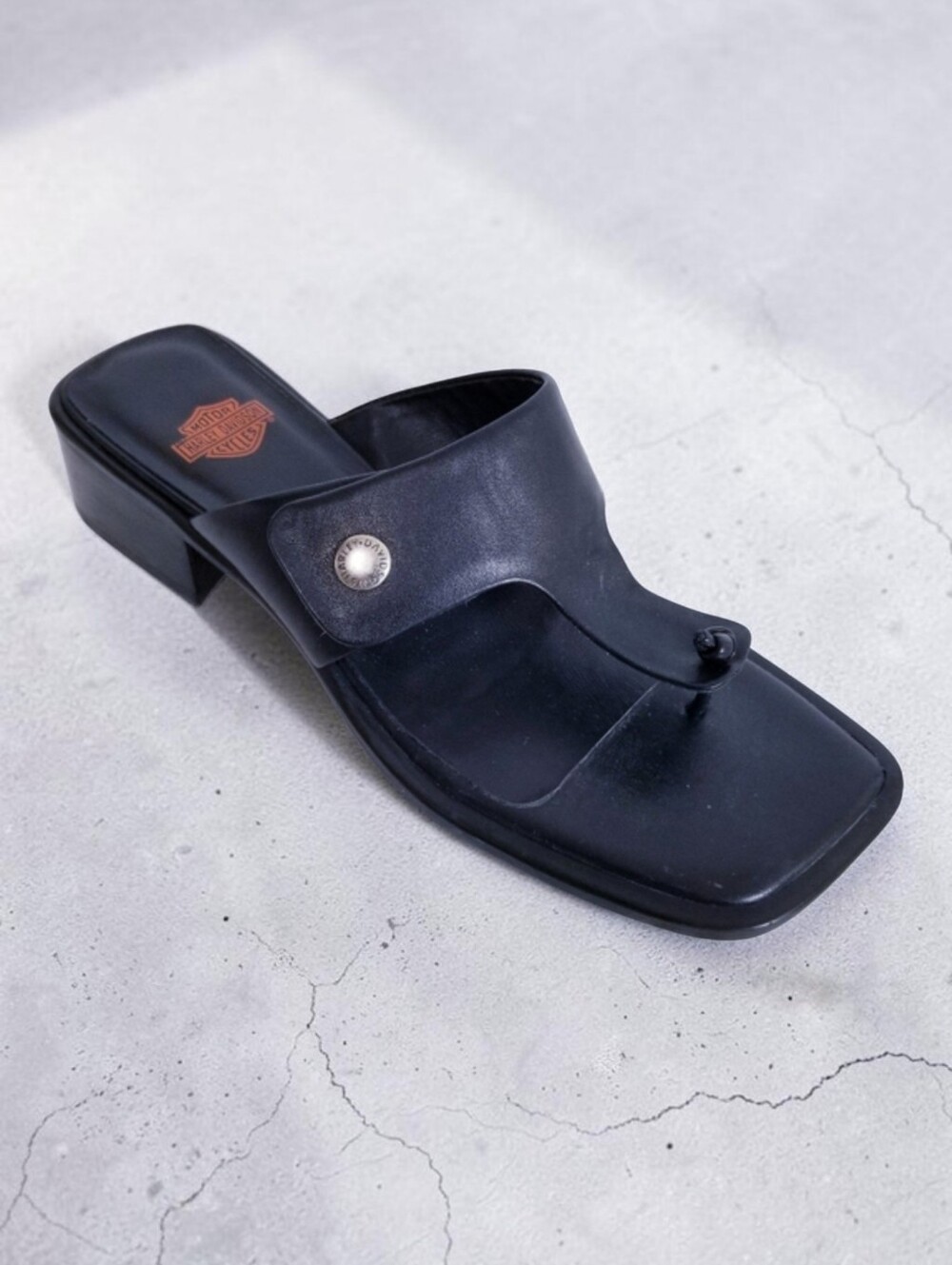 Harley Davidson Sandals 6.5 Leather Chunky Heel Thong Open Toe Grunge Y2K Black